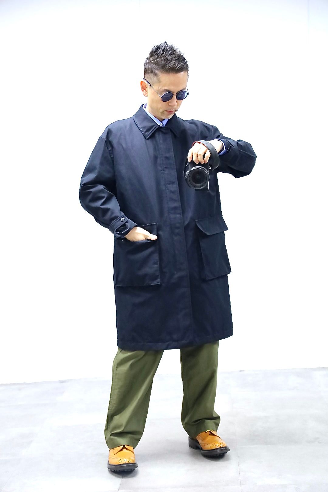 COMME des GARCONS HOMME 26SS 綿麻強撚サージステンカラーコート