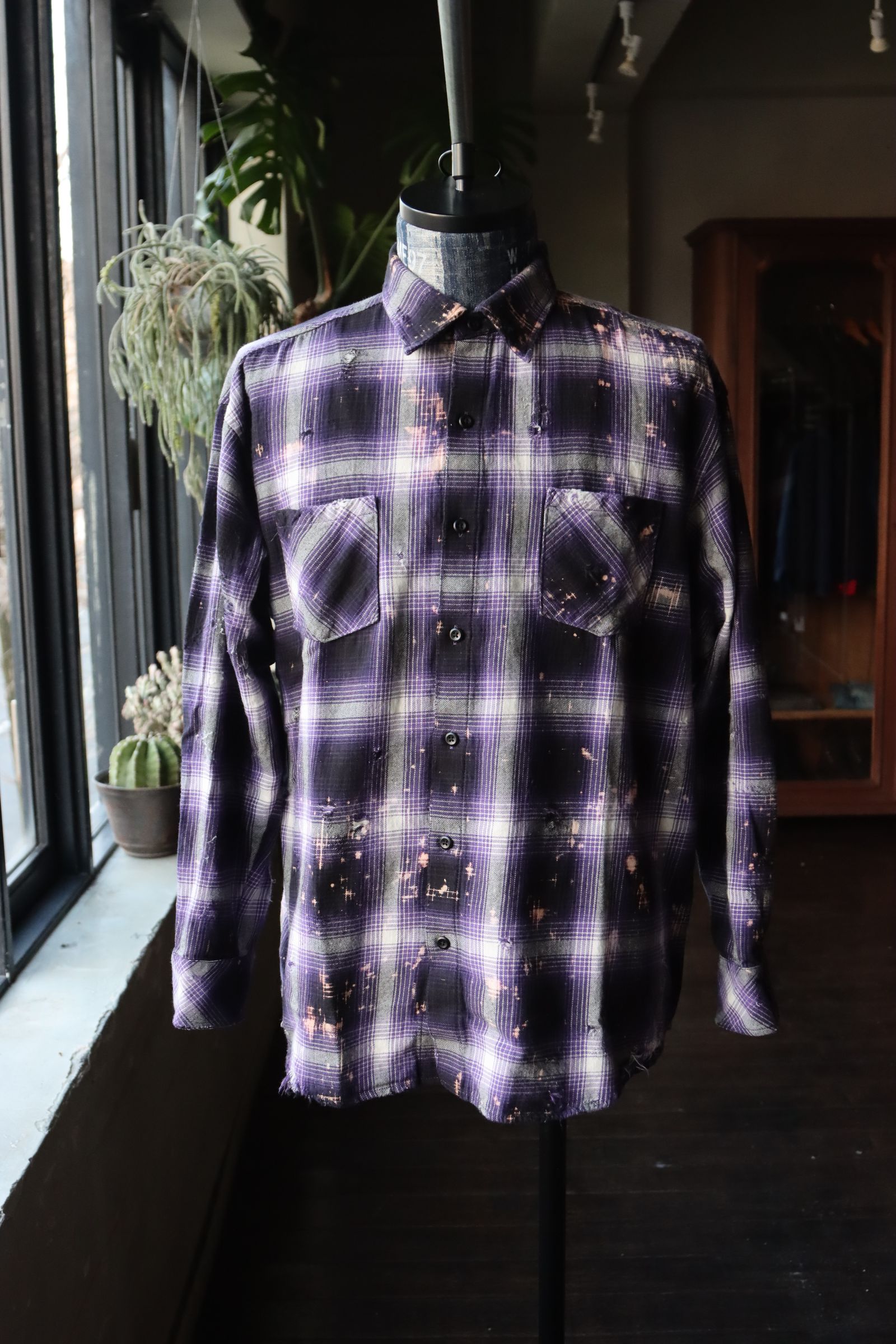 Rafu - RAFUラフ 24SS Bleached & Damaged shirt(RAFU037)PURPLE | MARK