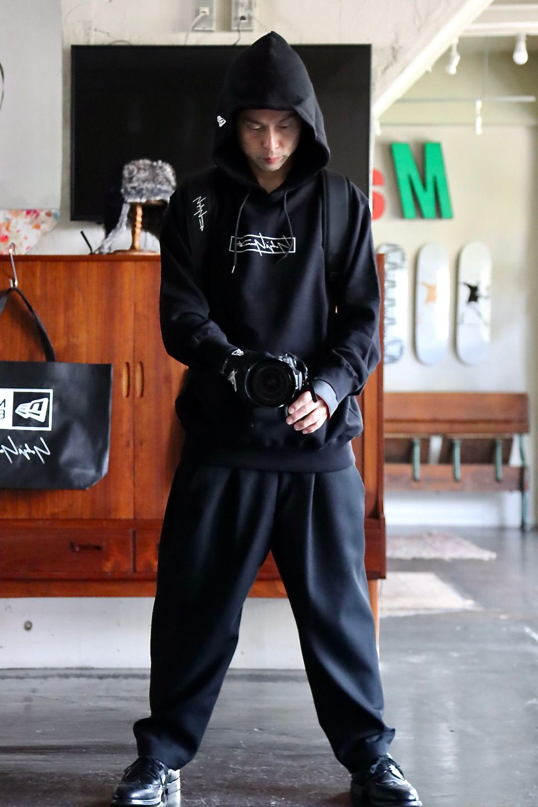 Yohji Yamamoto×New Era BOX LOGO PRINT SWEAT PULLOVER HOODIE style