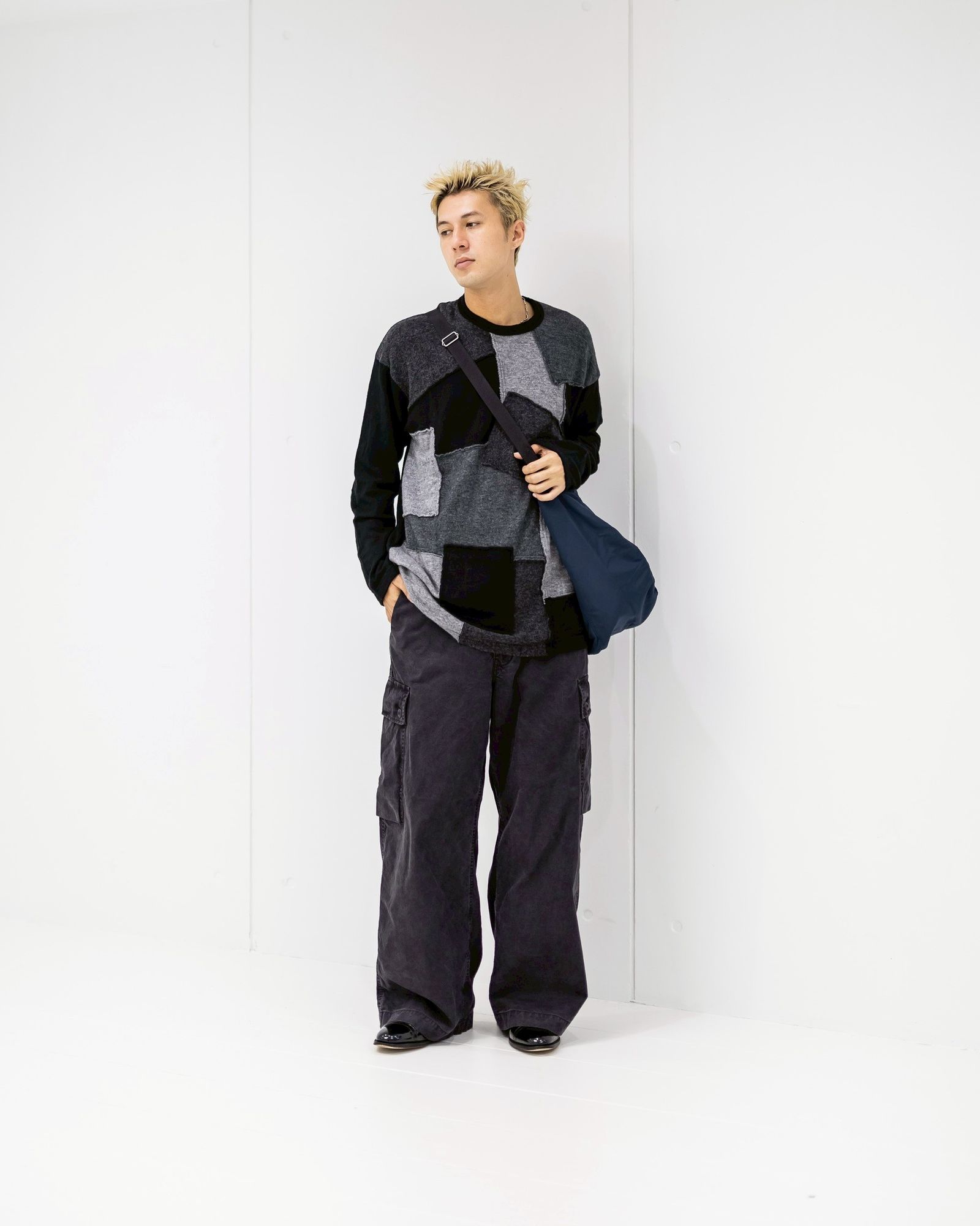 COMME des GARCONS HOMME ウールナイロン天竺パッチワークニット 10月3