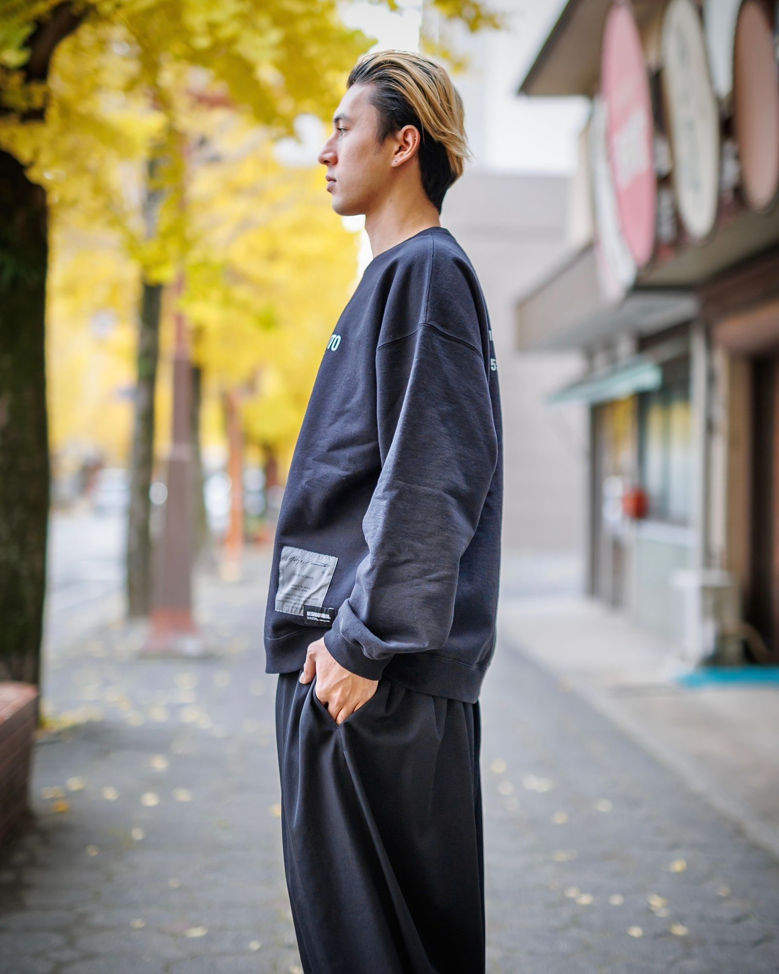 yohji yamamoto x NEIGHBORHOOD SWEAT SHIRT LS (BLACK)スタイル