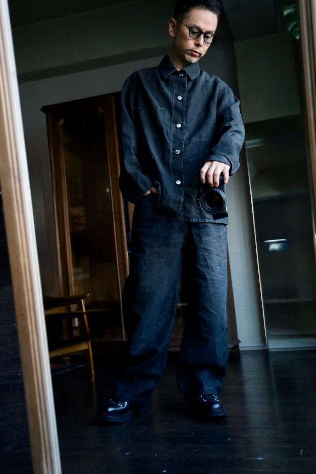 A.PRESSE - アプレッセ Vintage Black Linen Coverall (25SAP-01-29H