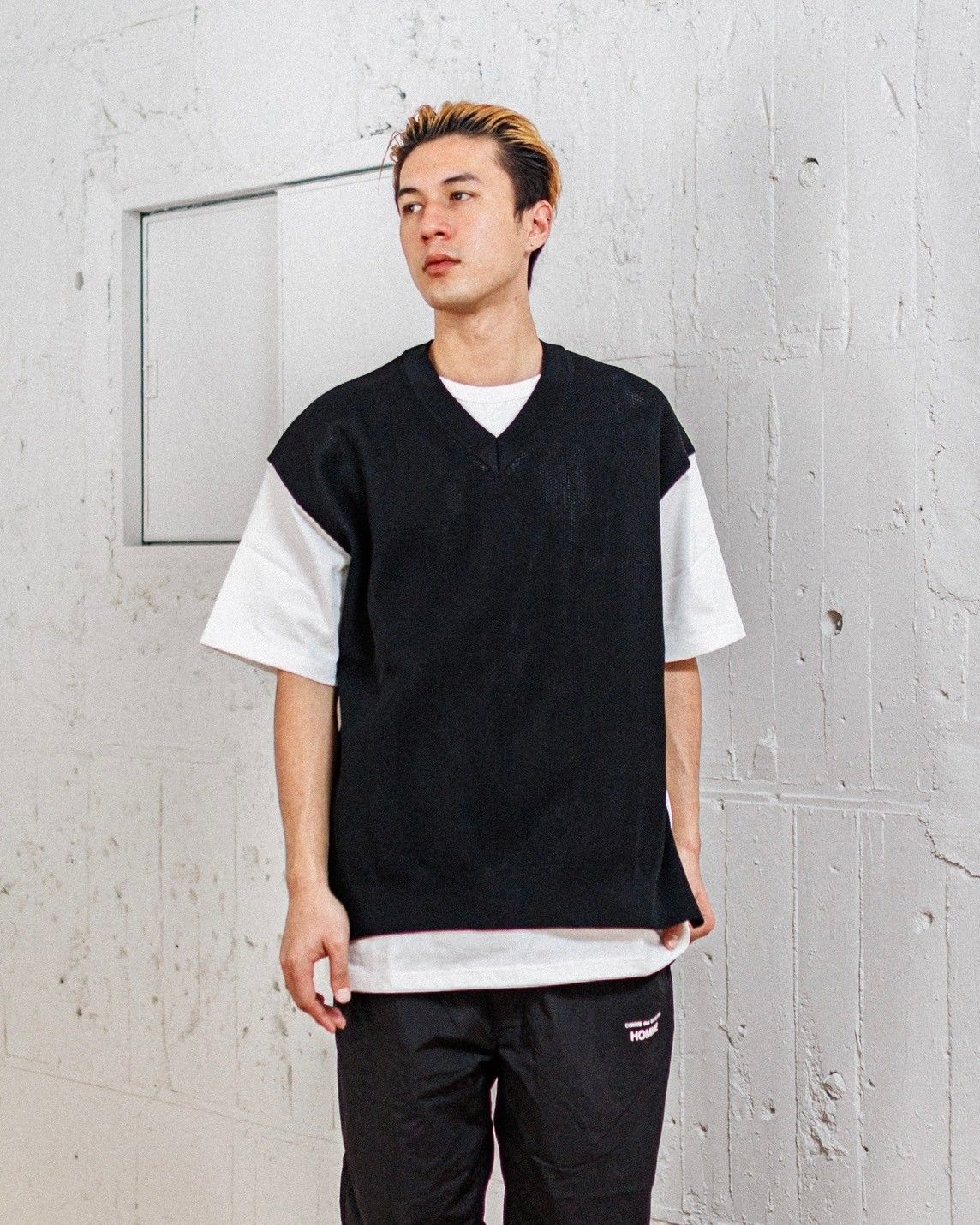 COMME des GARCONS HOMME 異素材切り替えTシャツ (WHITE) スタイル