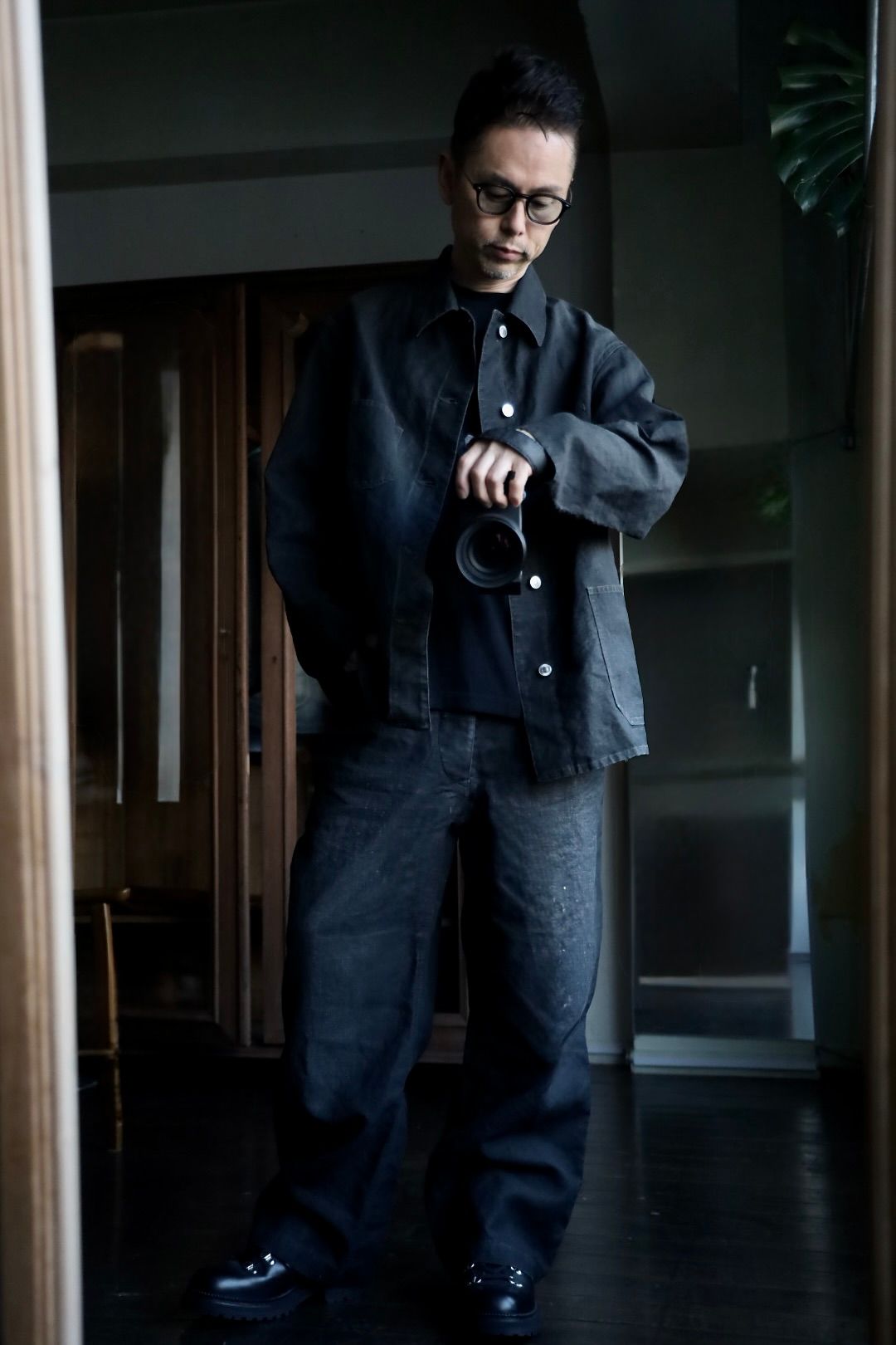 A.PRESSE - アプレッセ Vintage Black Linen Trousers (25SAP-04-19H