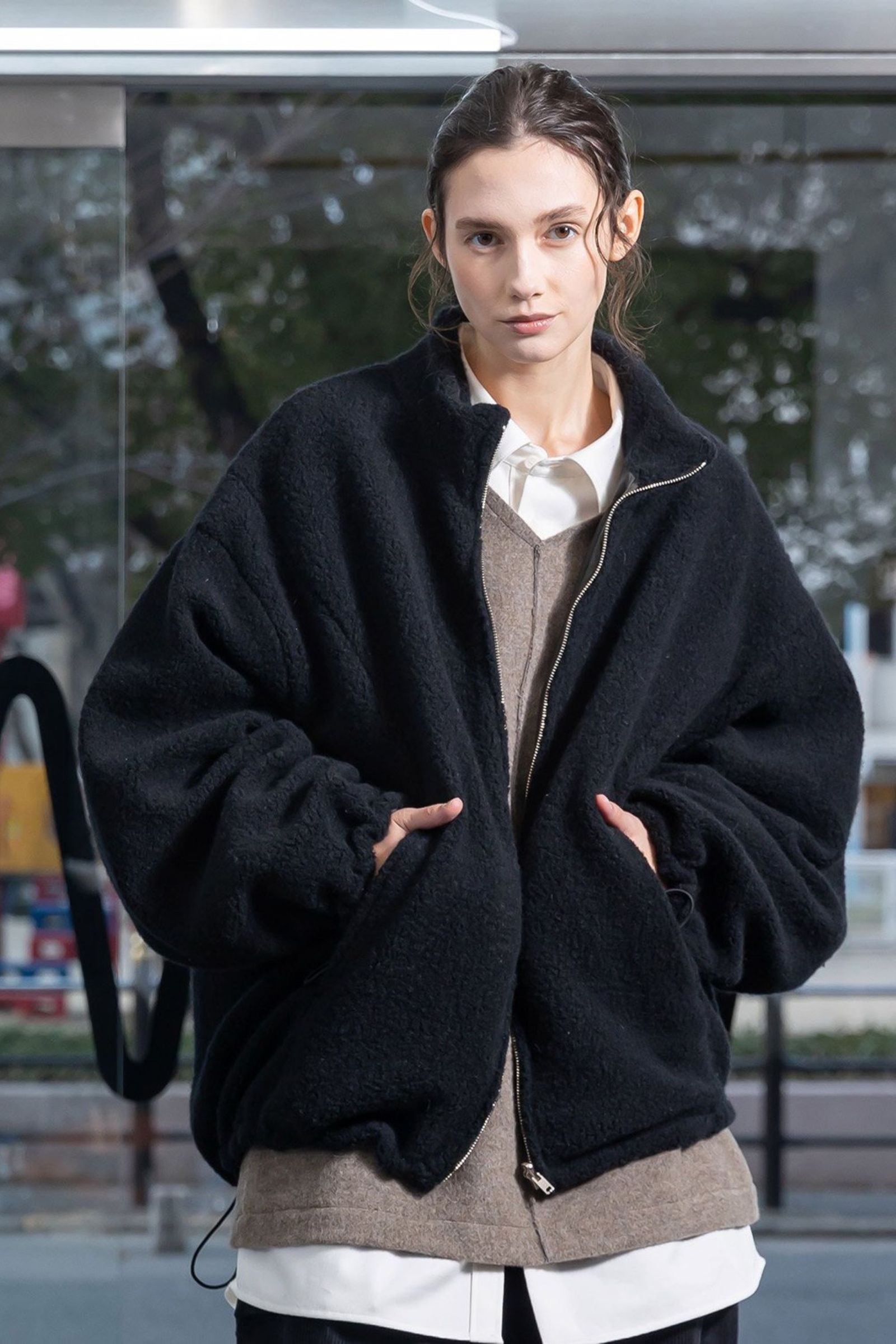 VOAAOV - BISHU ANGORA PILE JERSEY Reversible Blouson/BLACK/ボア