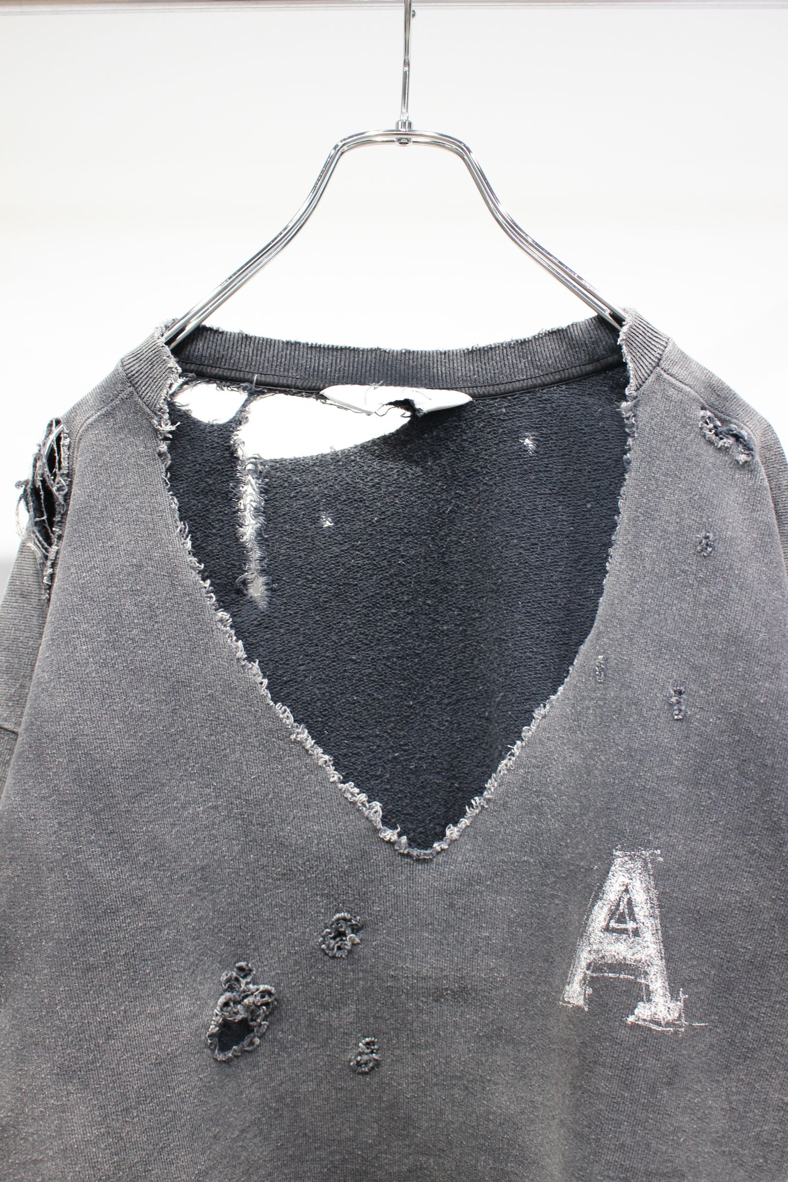 ANCELLM - HARD CRASH SWEAT SHIRT | BLACK | ダメージスウェット