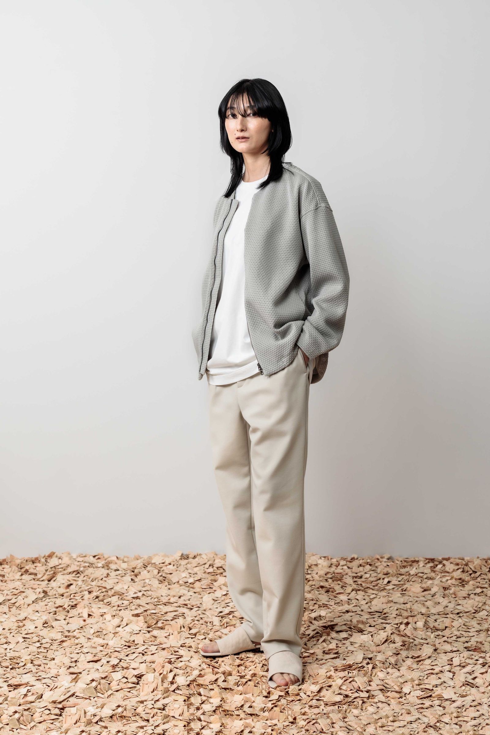 CURLY&Co. - HONEYCOMB KNIT ZIP-UP CARDIGAN | M.GRAY | カーディガン