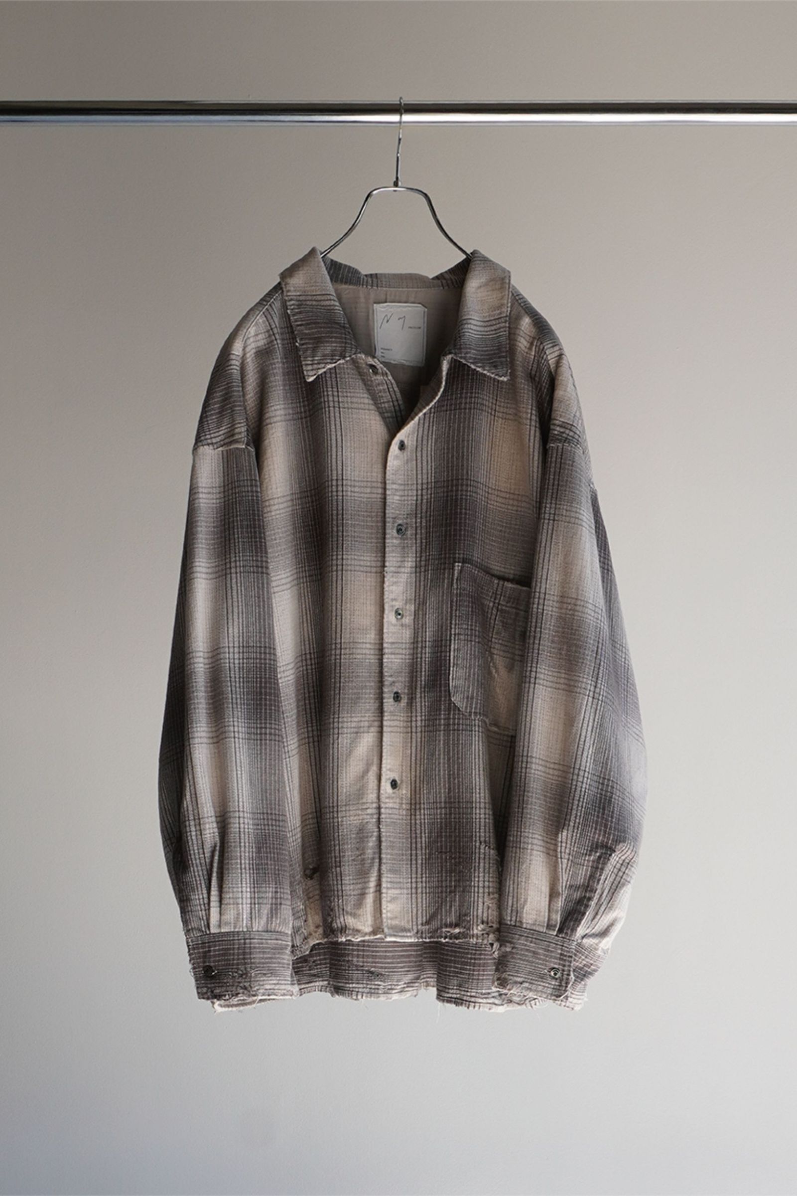 ANCELLM - DAMAGED FLANNEL CHECK SHIRT/GRAY-BURGUNDY | NapsNote