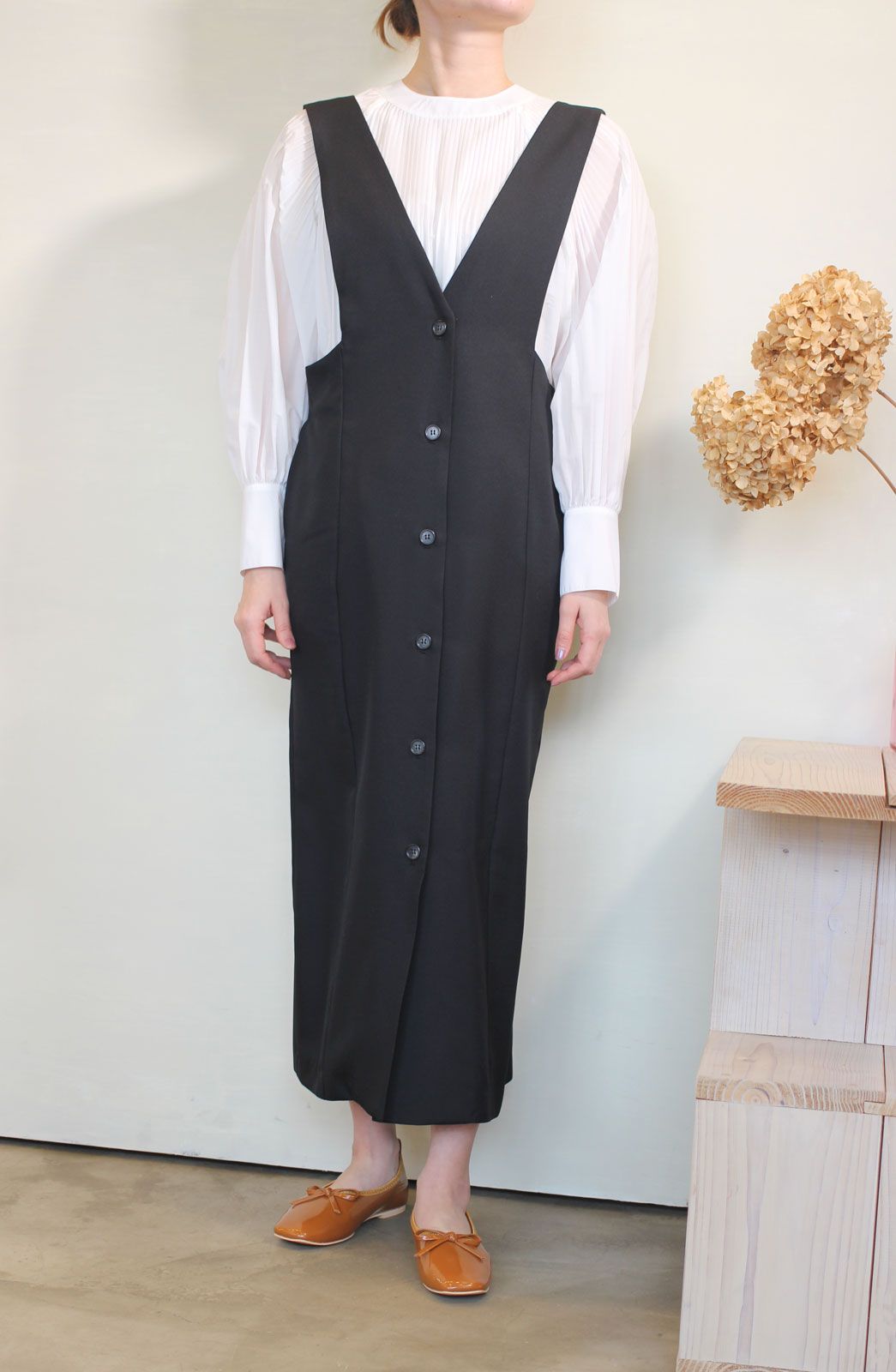 mink chair - フロントボタンジャンパースカート ブラック | ravii