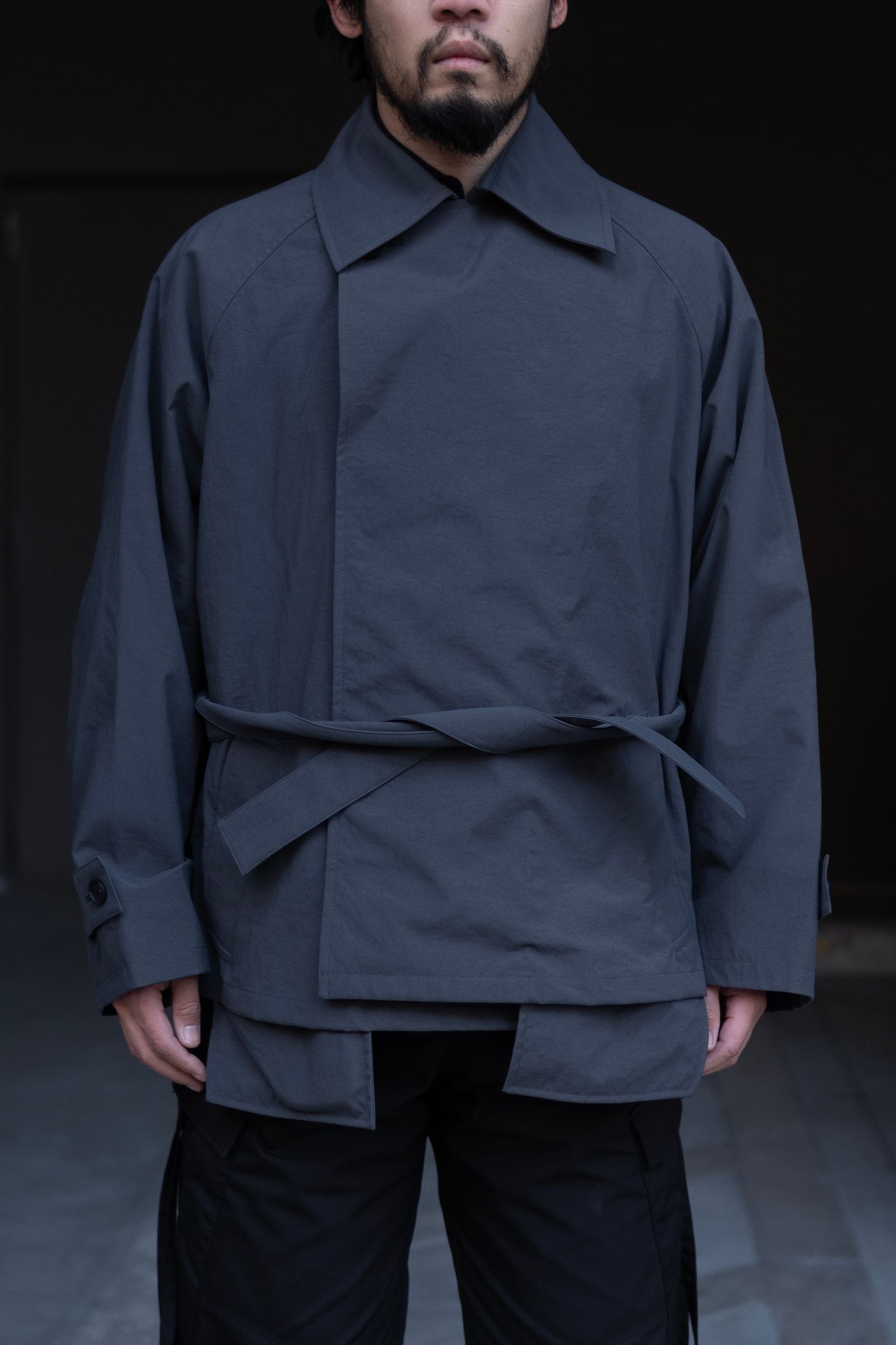 Blanc YM - Short Trench Coat / Blue-Gray | Retikle Online Store