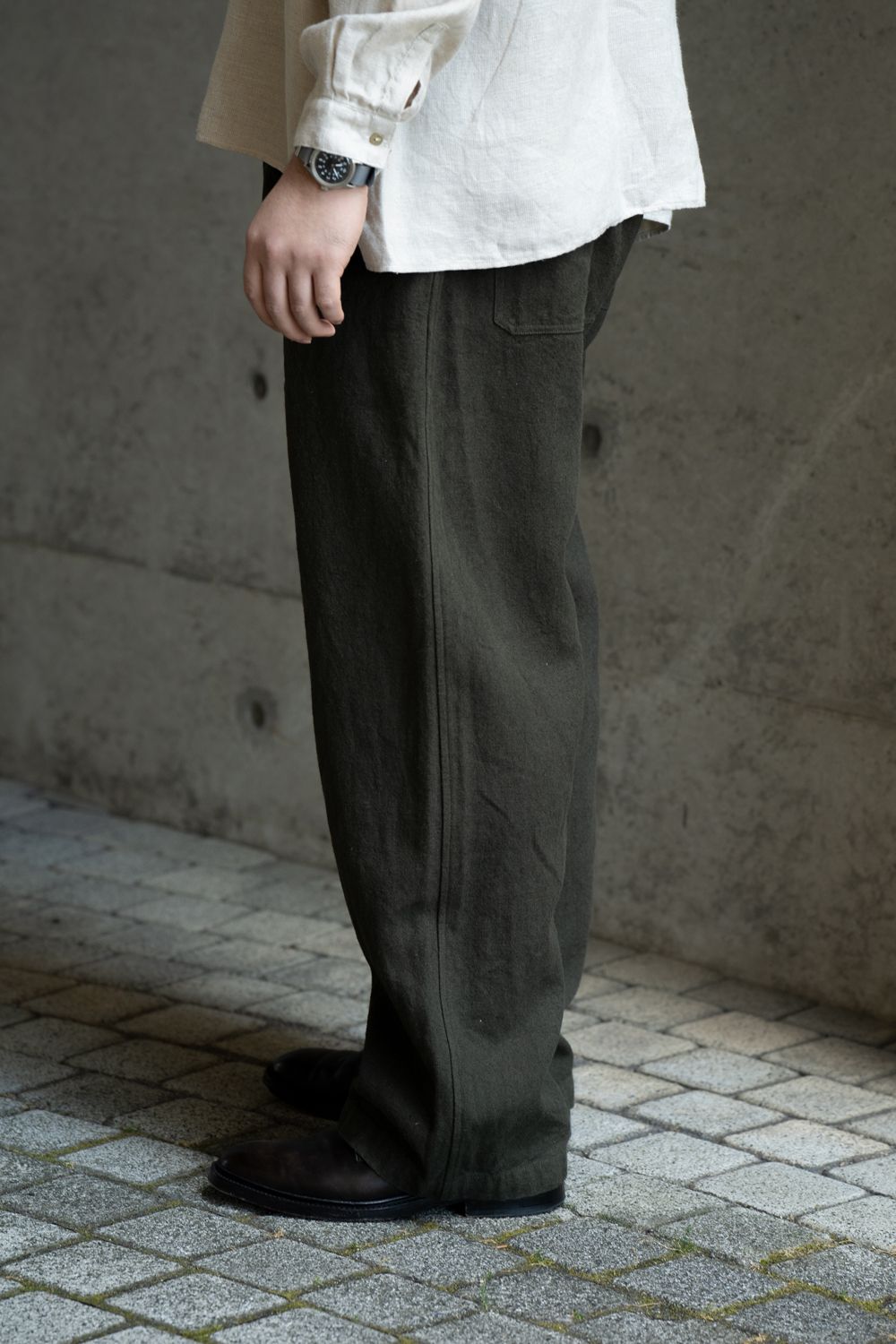 MITTAN - 亜麻苧麻ワイドパンツ(濃緑) | Salty