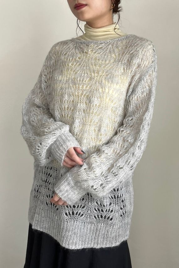 CASA FLINE - MOHAIR WOOL CROCHET KNIT PULLOVER / モヘアウール
