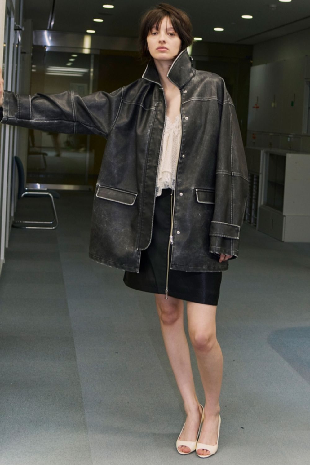 NOUNLESS - CRASH FAKE LEATHER JACKET (NOIR) / クラッシュフェイク