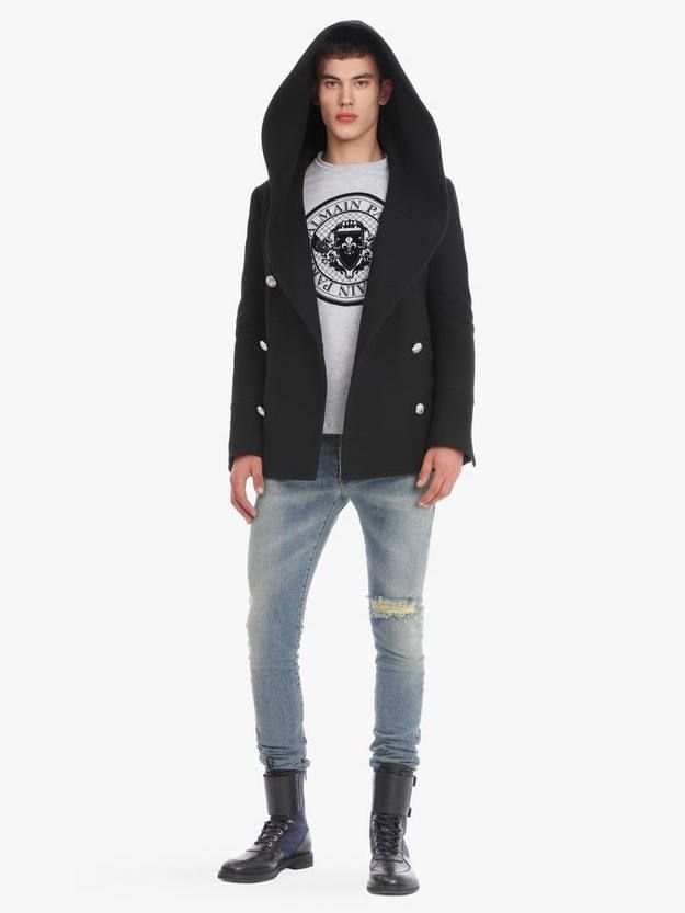 BALMAIN - 中綿入りダブルブレスト フーデッド ピーコート - BLACK | STORY