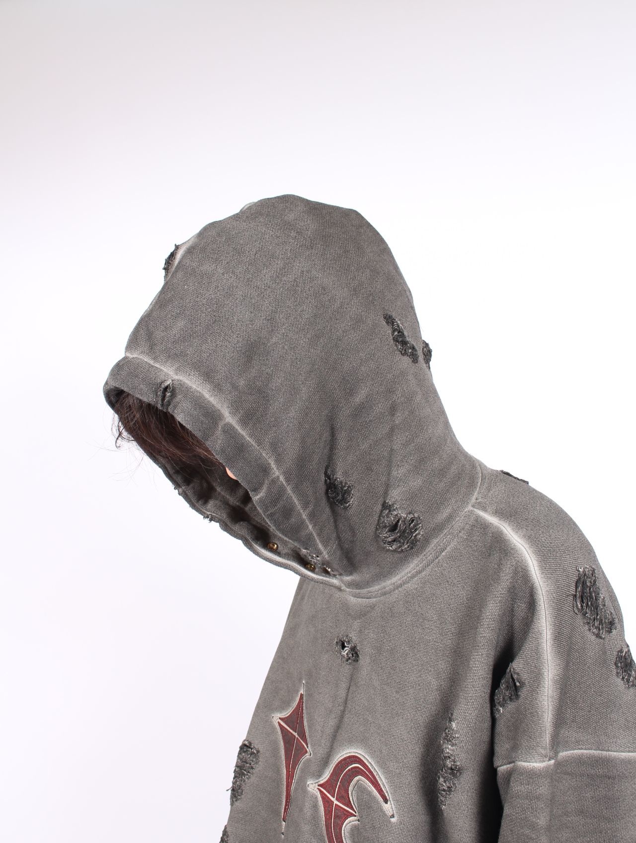 Thug Club - 【25AW】ロック フーディー TCロゴ レザー ダメージ加工