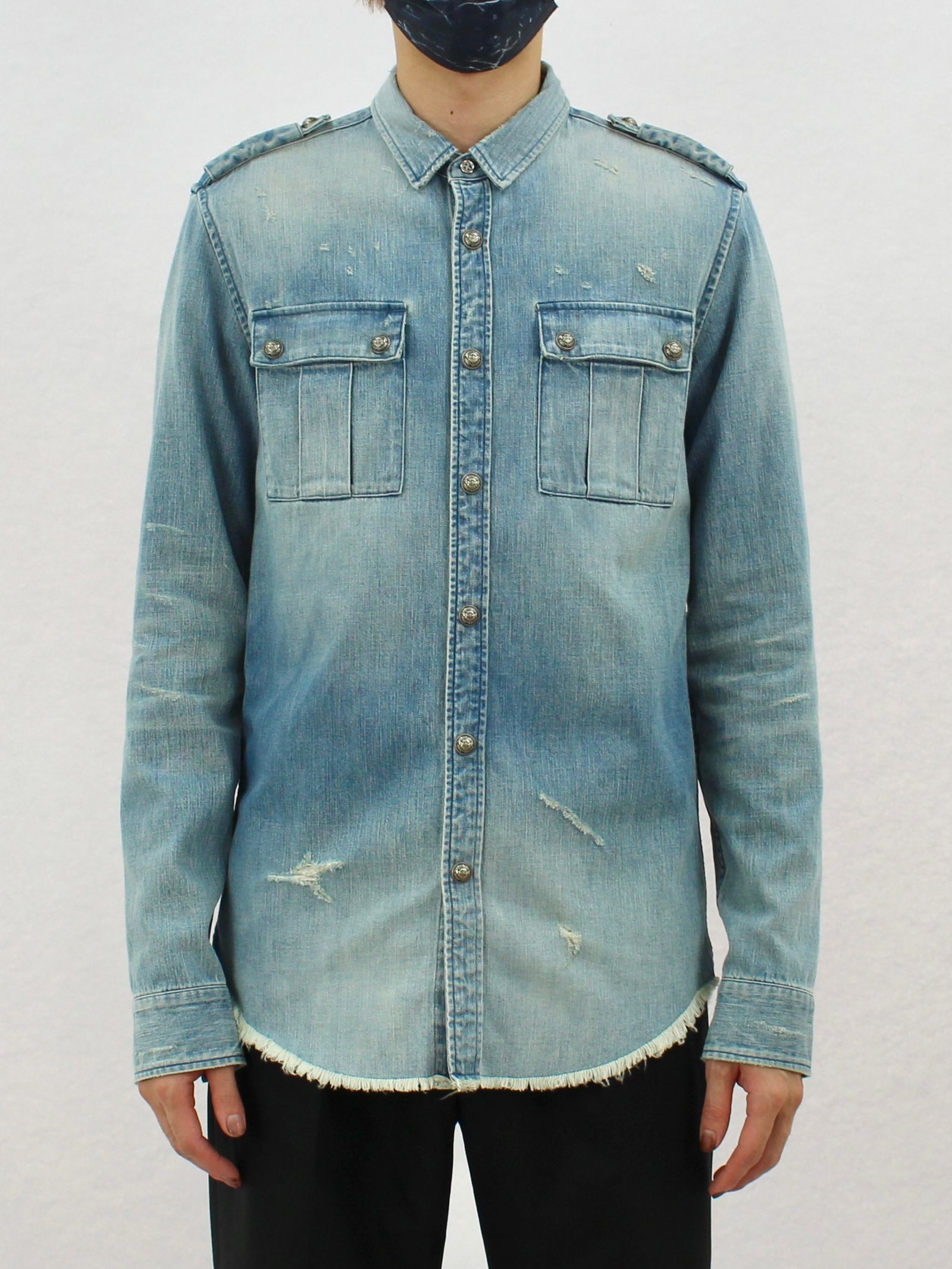 BALMAIN - エンボスロゴ ダメージデニムシャツ / SHIRTS DENIM EMBOSS