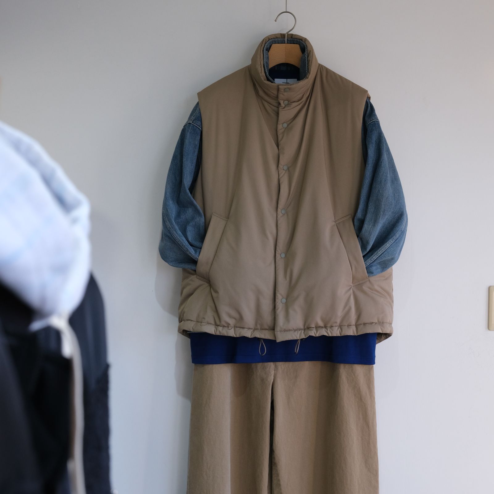 ATON - Vintage Nylon Twill Padded Vest -ベスト-（Beige / ベージュ
