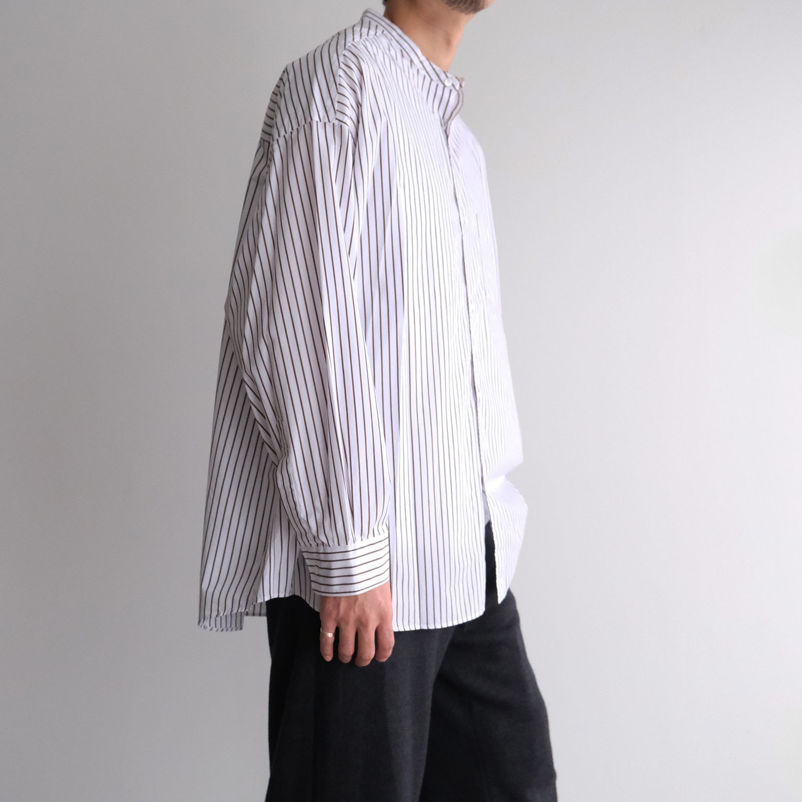 Graphpaper - Sidogras Stripe L/S Oversized Band Collar Shirt