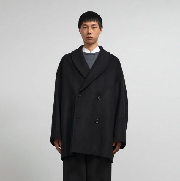 Graphpaper - Light Melton Shawl Collar Coat / BLACK | Stripe