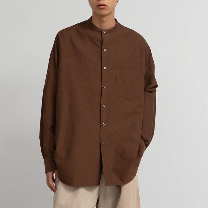Graphpaper - Oxford L/S Oversized Band Collar Shirt / BROWN