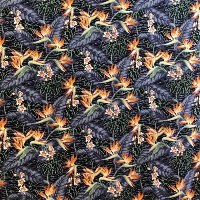 ハワイアン生地 極楽鳥花 蘭 ラン コットン100％ 綿 布 パウスカート