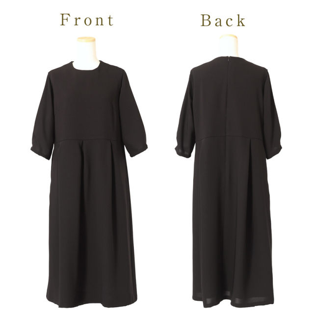 家庭で洗える】日本製フォーマル七分袖タック入りワンピース bp-062-op