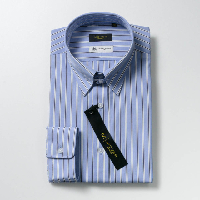 タブカラー シャツ THOMAS MASON 100双 Navy Double Stripe【EAMG10-11