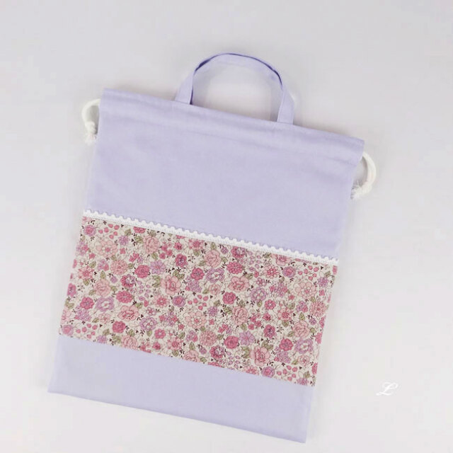 入園入学グッズ 3点セット【花柄・パープル 】 レッスンバッグ・上履き