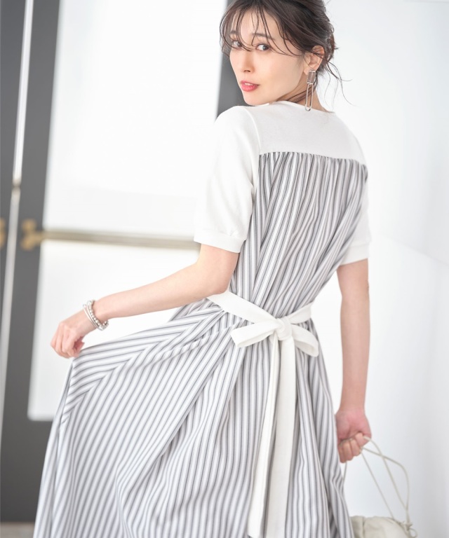 ストライプ半袖ワンピース