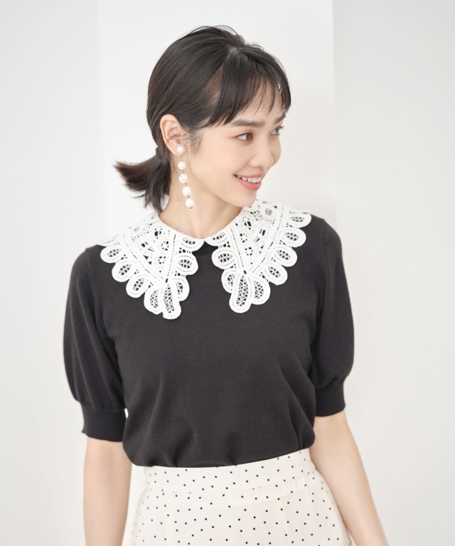skinholictokyoさんコラボ》モチーフレース衿付きニットプルオーバー