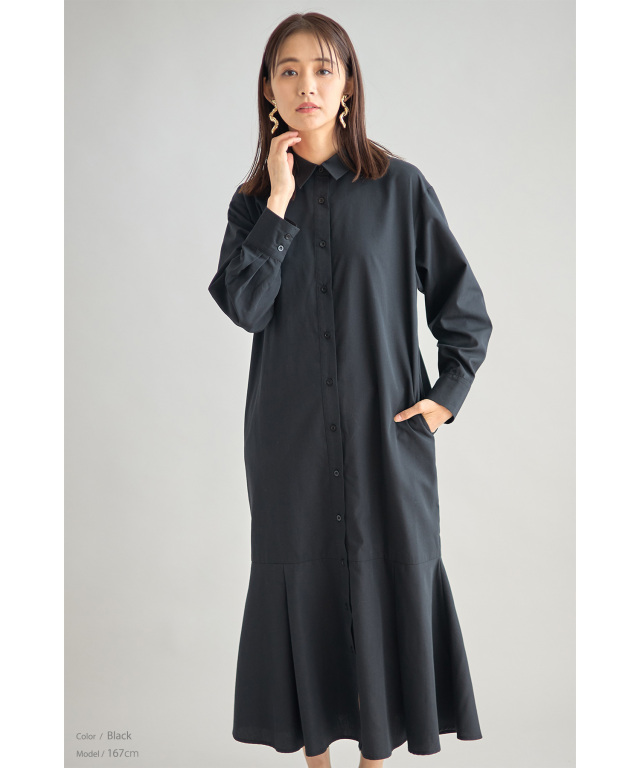 裾フレアシャツワンピース