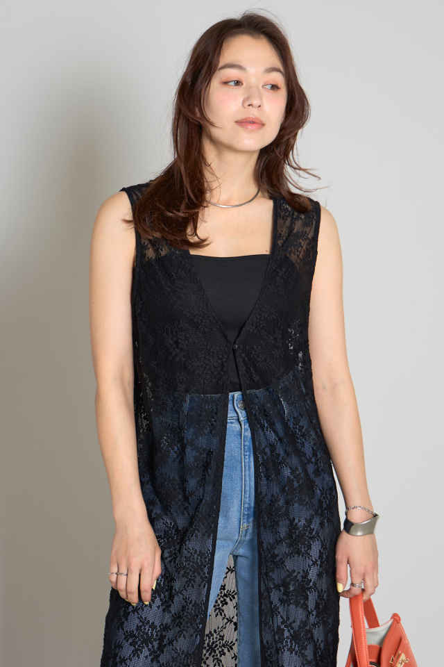 WEB限定】メッシュレース前後2WAYノースリーブワンピース