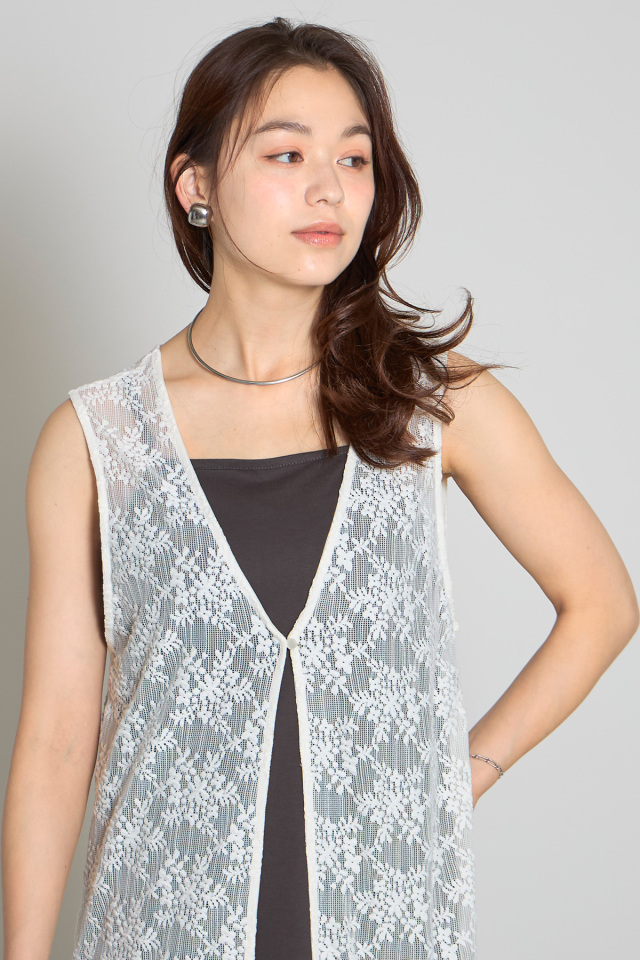 WEB限定】メッシュレース前後2WAYノースリーブワンピース