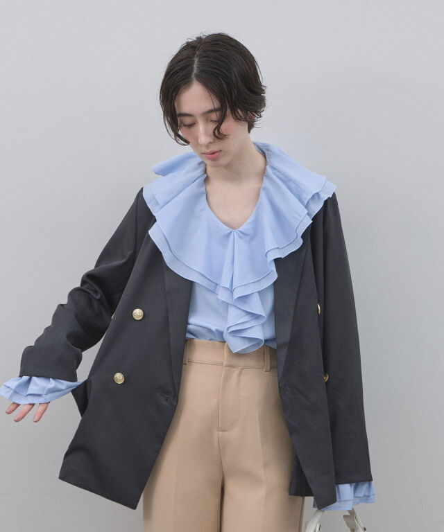 オフィシャルサイト限定】ポプリンラッフルカラーブラウス