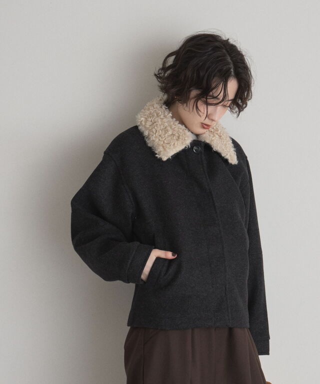 WEB限定】襟プードルファーフェイクウールコート