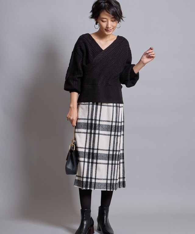 チェック柄ラップスカート