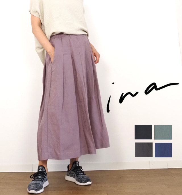 ina イナ リネンタックスカート 定番 ミディ丈 レディース