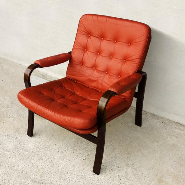 北欧ビンテージ一人掛けソファ茶色レザー｜アンバーデザイン