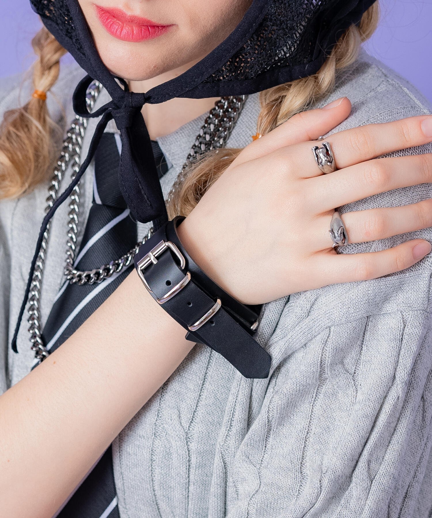 バックルベルトレザーワイドブレスレット / 革 バングル ankoROCK