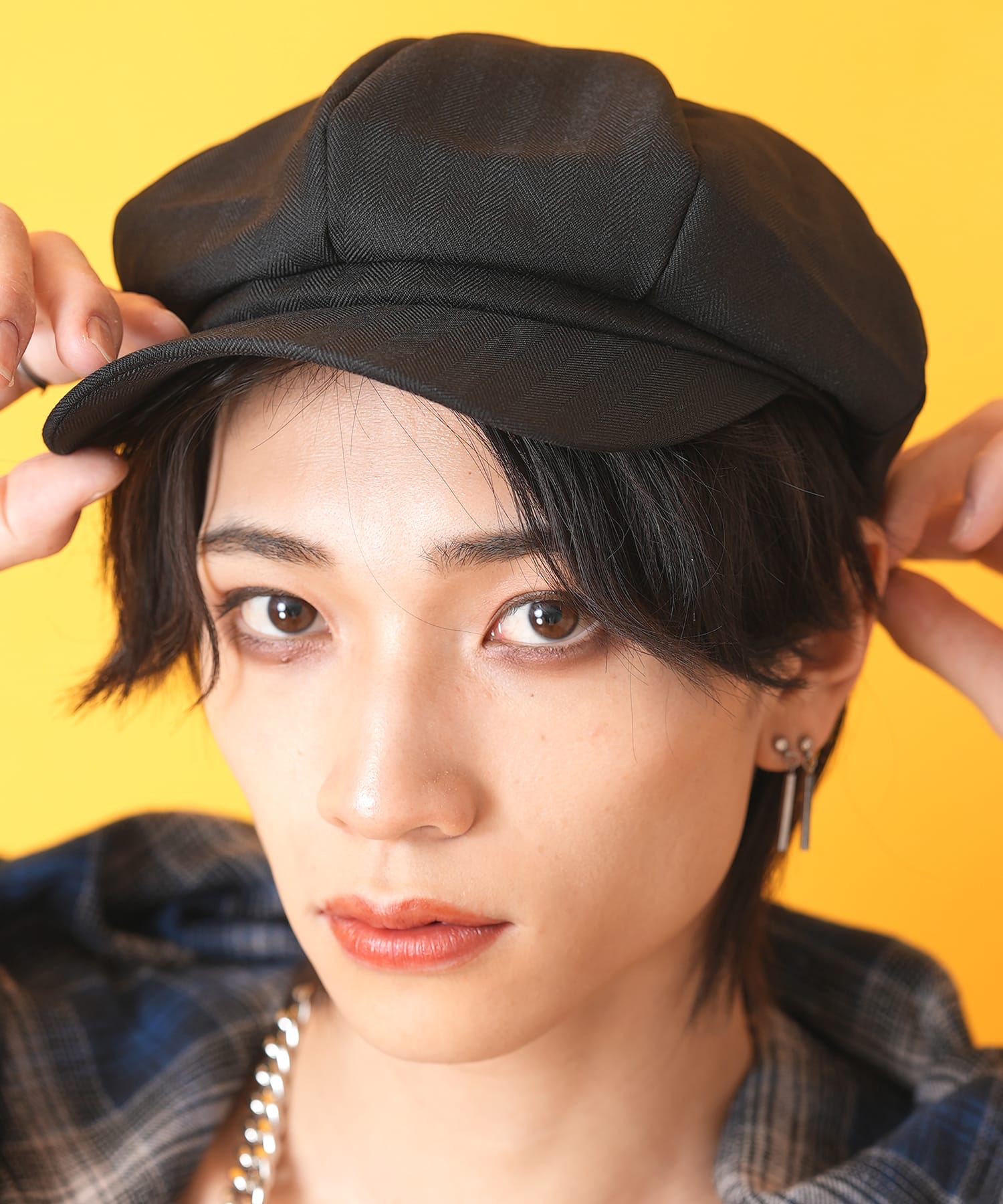 ブラックヘリンボーンキャスケット / 帽子 柄 メンズ レディース