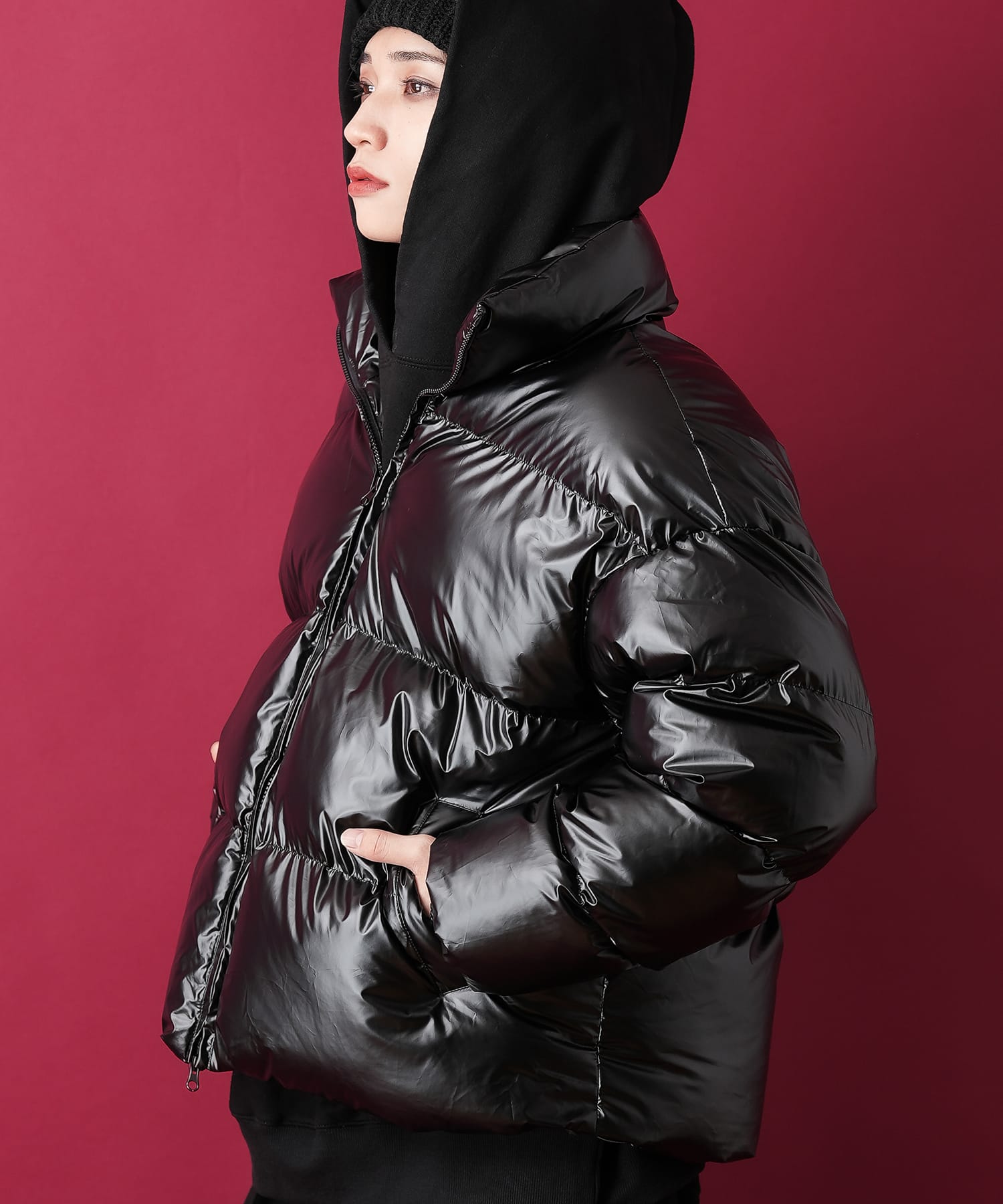 シャイニーキルティングオーバーサイズ中綿ジャケット / メンズ