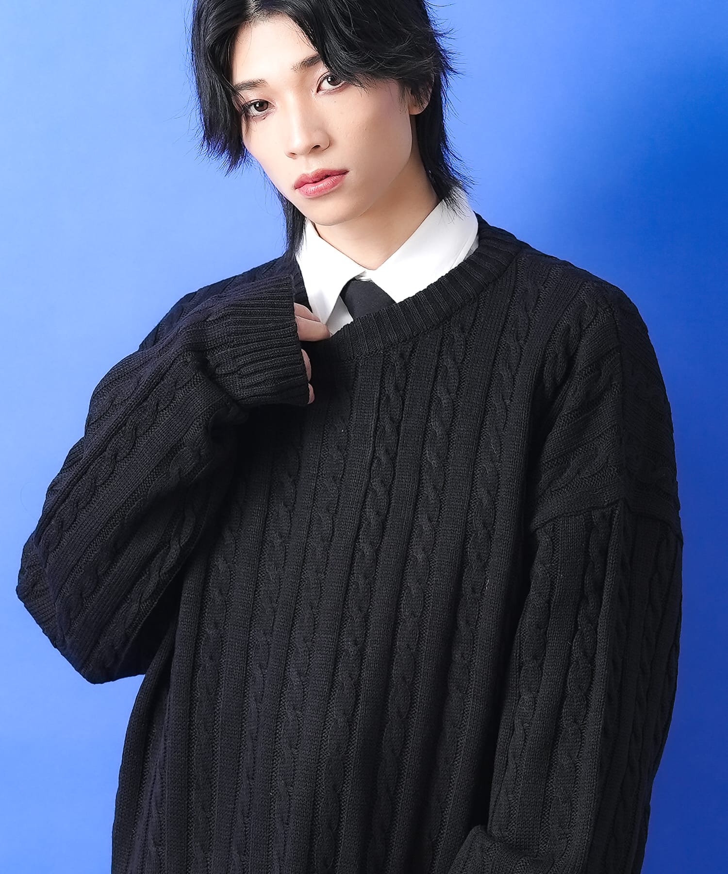 ケーブル編みニットオーバーサイズセーター / メンズ レディース ユニ