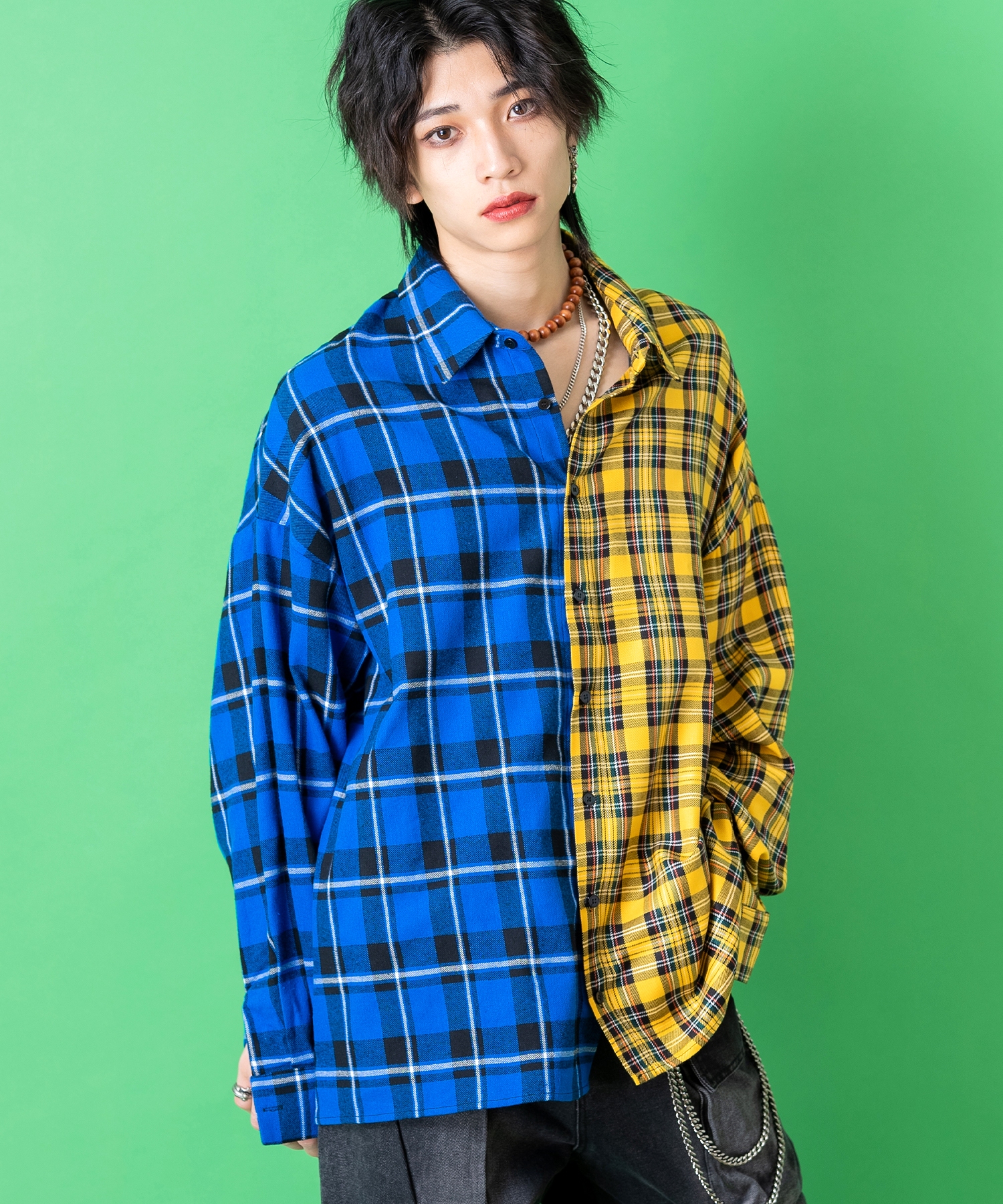 アシンメトリーチェック柄シャツ -オーバーサイズ- ankoROCK(アンコ