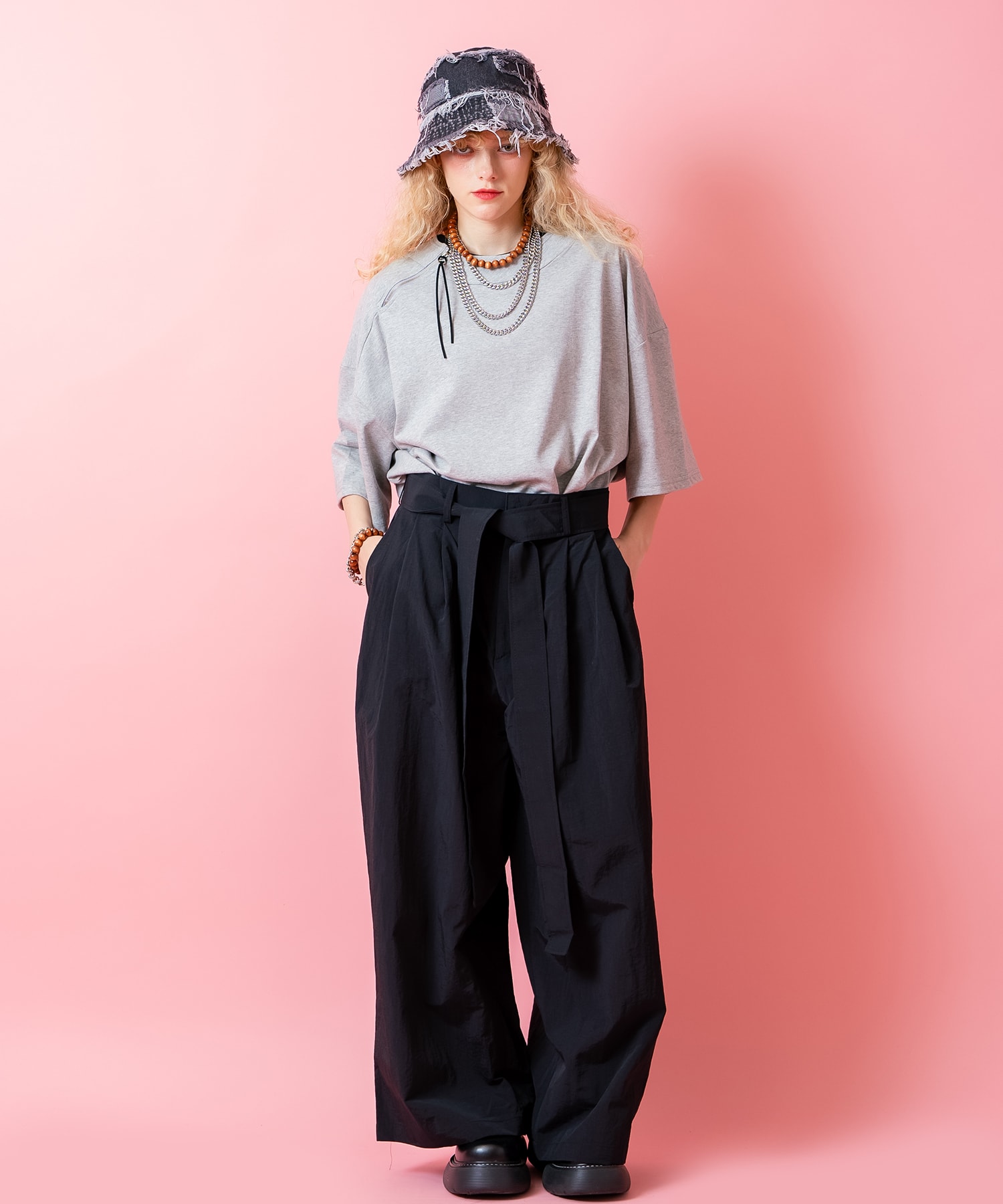 クラッシュフリンジランダムパッチワークデニムハット / メンズ