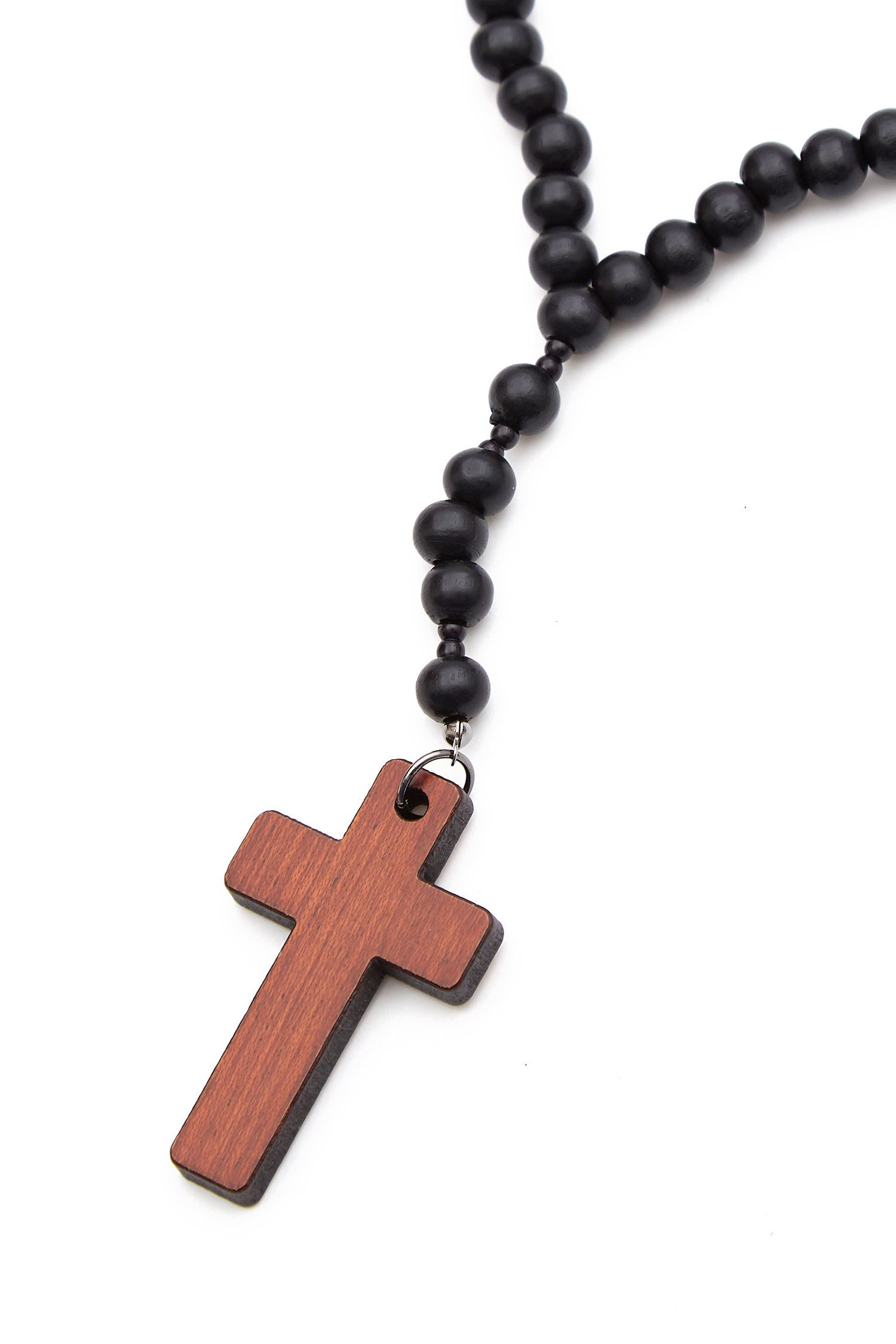 ウッドボールロザリオネックレス / メンズ レディース 木玉 クロス