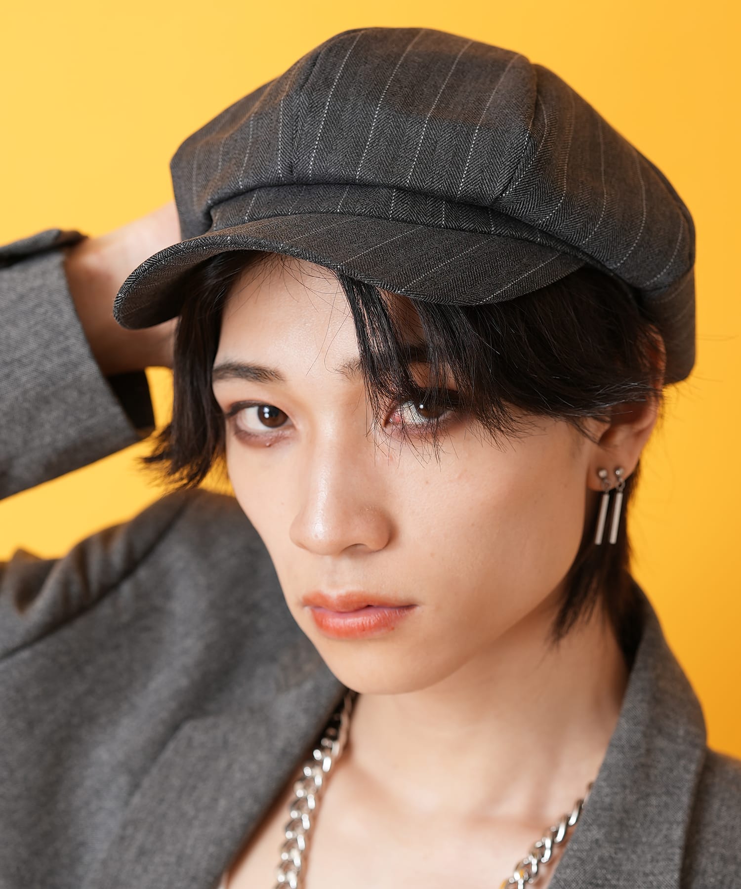 ピンストライプキャスケット / メンズ レディース ヘリンボーン 柄