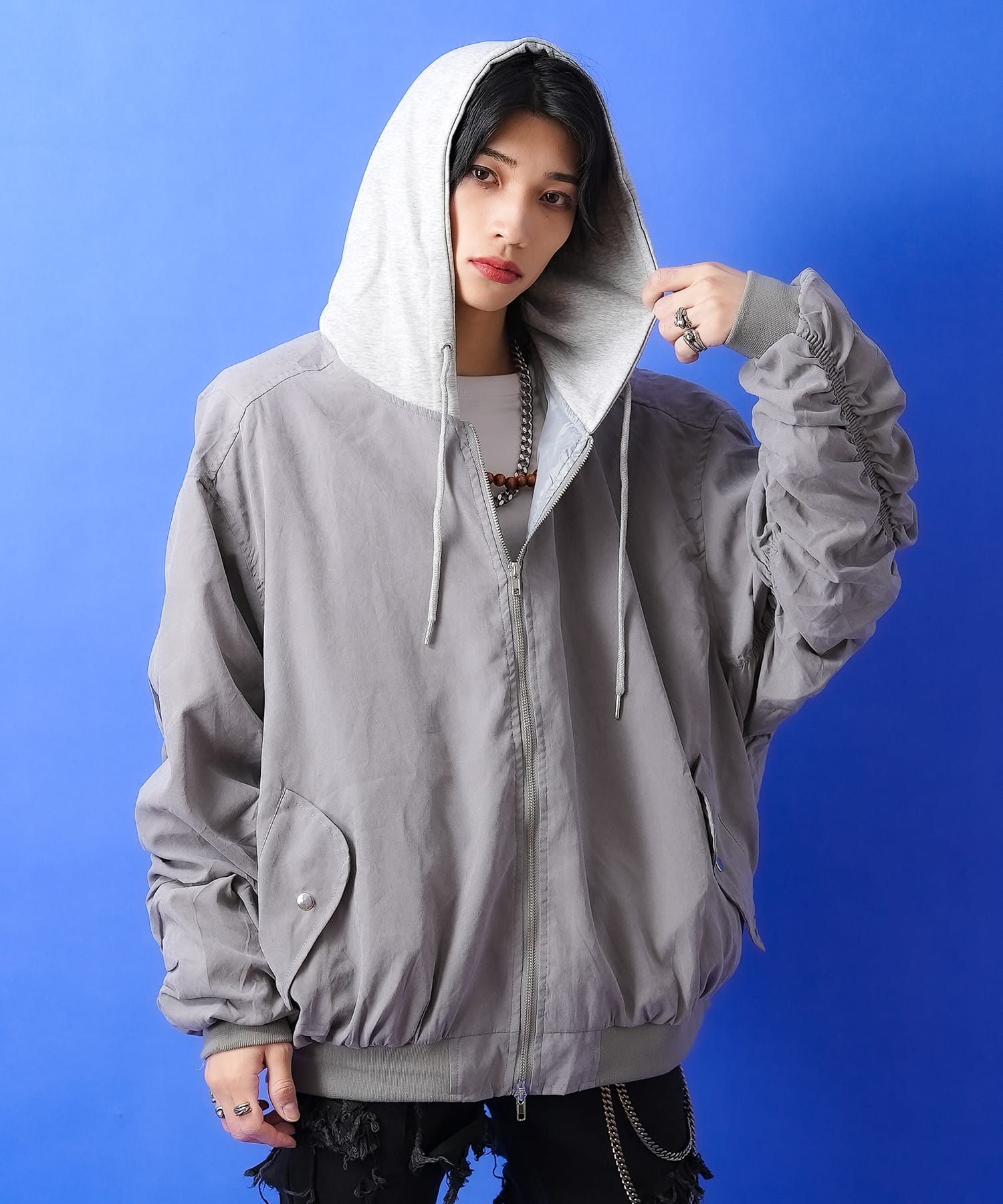 スウェットフード切替ピーチフライトジャケット / メンズ レディース