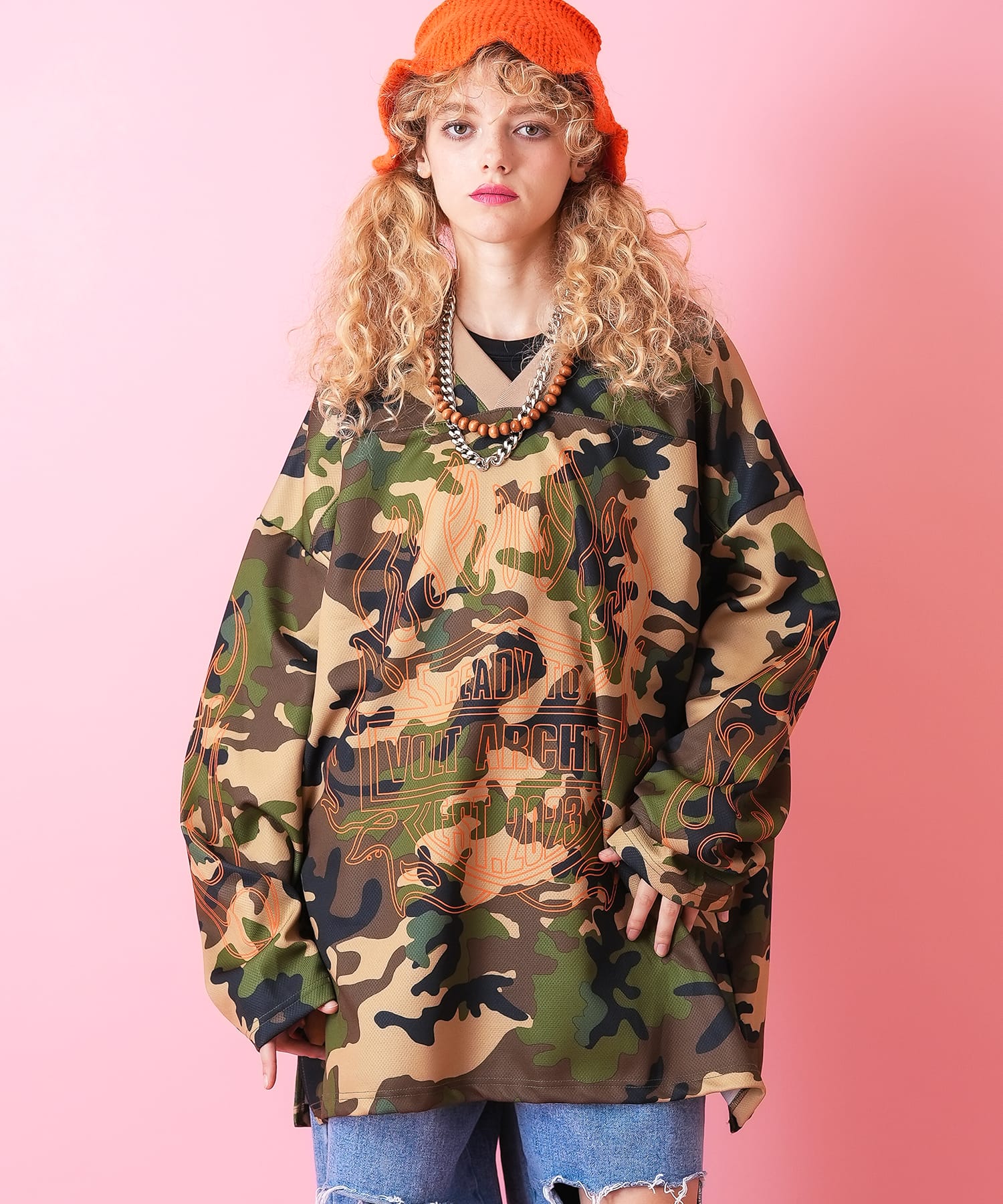 フレイムパターンプリントフットボールシャツ / メンズ レディース