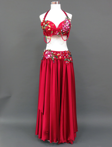 ベリーダンス衣装】トルコブルーに咲き誇るフラワー刺繍が美しい！高級