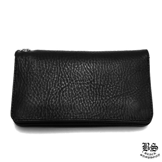 クロムハーツ1ジップクロスボタンレザーウォレットブラック|クロム